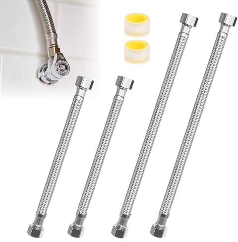 Flexslang 3/8 4 stycken pansarslang 3/8 tum inre gänga vattenanslutning förlängning 30 cm/20 cm flexibel armaturslang rostfritt stål flexslang för kran badrum WC