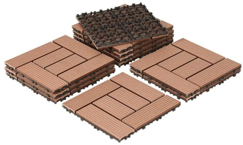 Jaxguom klickplattor balkong 30 x 30 cm, 66 stycken terrassgolv för 6 m², WPC terrassplattor med klicksystem, balkongbeläggning väderbeständig, vattentät, terrassplattor utomhus, brun