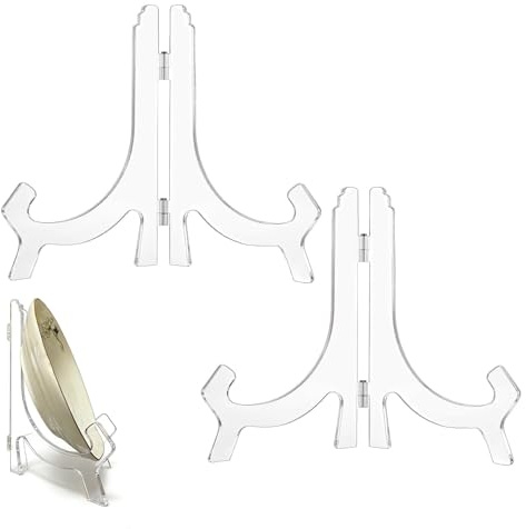 BAUCH Confezione da 2 Cavalletto Acrilico Pieghevole, 11,3cm Alto Cavalletto Trasparente per Carte, Piatti & Cornici Foto
