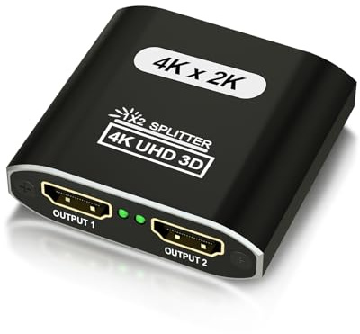HDMI Splitter 1 entrée 2 sorties, répartiteur HDMI 4K pour doubles moniteurs, répartiteur HDMI alimenté pour écran miroir, duplicateur 1x2 supportant 3D HD 1080P pour Fire Stick Xbox PS Roku Blu-ray