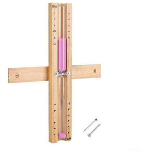 Sablier en bois de 15 minutes pour sauna, horloge sablier résistant à la chaleur avec verre transparent et sable de mer naturel, 32,6 x 10,9 x 8,9 cm (rose)