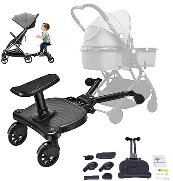 Tavola per passeggino con sedile, pedana universale per tutti i passeggini, lunghezza e altezza regolabili, ruote in poliuretano a 360°, accessorio per passeggino, Kiddy Board per bambini dai 3 ai 7
