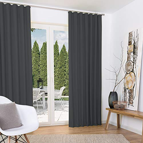 Beautissu 2er Set Thermovorhang Gardine 140x245 cm Anthrazit – Thermogardine Set Kräuselband – Vorhang isolierend Kälte- & Hitzeschutz Universalband – Verdunkelnd Wohnzimmer, Schlafzimmer – Amelie TK