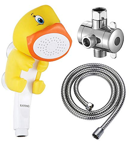 KAIYING Pommeau de douche à main pour enfants, jet d'eau dessin animé, accessoire de bain pour bébé et enfant (I : pommeau de douche (canard) + tuyau + inverseur