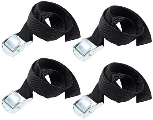 sourcing map Tie Down Strap Cam Buckle Lashing Strap 1 x 1.6Ft 176lb 80Kg Load Polypropylene for Moving Securing Cargo, Black, Pack of 4