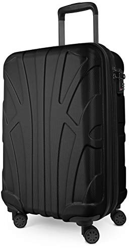 suitline - Handgepäck Bordgepäck Koffer mit Laptoptasche und Erweiterung, Business Trolley, TSA, 55 cm, ca. 38 Liter, 100% ABS matt, Schwarz