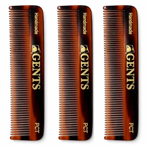 GENTS PCT 5-Inch Fine Tooth Pocket Hair Comb 3-Pack Tortoise Shell Combs for Men & Women Handmade Cellulose Acetate Anti-Static, Durable & Travel-Friendly for Grooming & Styling Peines Para Cabello