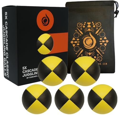 Pro Cascade Classic Black Juggling Balls 5 Pack - Thud Juggling Balls & Bag - Juggling Balls 5 Pack (Yellow & Black)