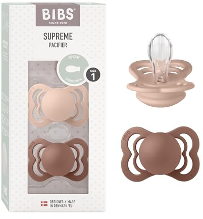 BIBS Supreme Dummies 2-Pack, BPA Free Dummy Pacifier, Silicone Symmetrical Nipple Soother, Size 1 (0-6 Months), Woodchuck/Blush