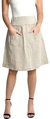 Mississhop 358 Damen Leinen Rock Sommerrock locker kurz Freizeit 100% Leinen 100% Leinenrock Strand Beige