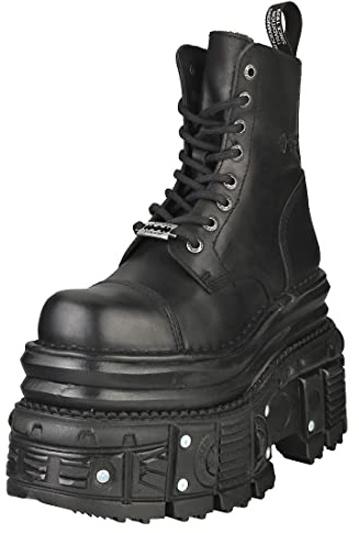 New Rock Boots MILI083CCT-C4 Mens Metallic Black Leather Platform Military 9.5