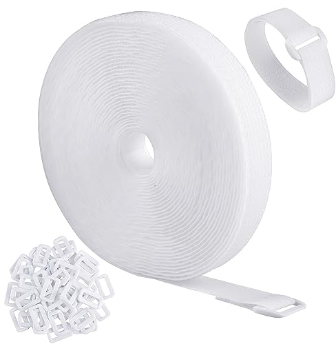 WSZJINB Sujetacables Reutilizables de 10m x 2cm con 50 Hebillas, Bridas Negras para Organizador Management de Cables, Blanco