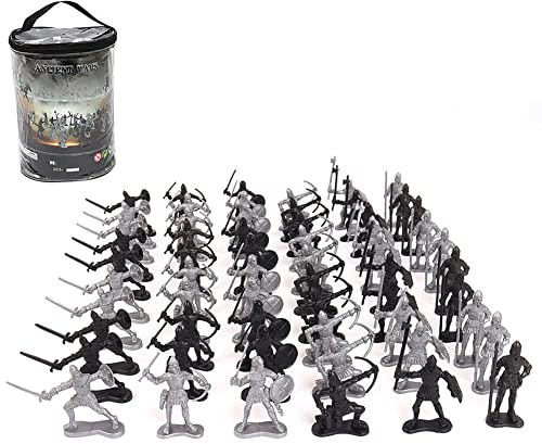 BYNYXI Figures Action Army Ensemble, 60 Pièces Set De Jeu Guerriers en Plastique Chevaliers Médiévaux Chevaux Soldat Modèle daction Militaire Figurines Jouets pour Garçons Enfant Adulte