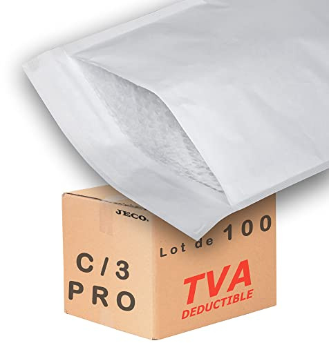 Jeco - Lot de 100 enveloppes à bulles d'air kraft blanches taille C/3 int. 150 x 220 mm pochettes matelassées d'expédition PRO, Blanc