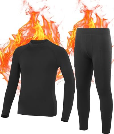 Roadbox Thermounterwäsche für Kinder, Atmungsaktiv Extra Warme Jungen Skiunterwäsche, Funktionsunterwäsche für Fussball und Training im Winter(Schwarz, S)