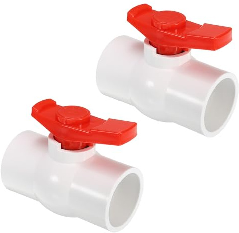 PATIKIL 50 mm ID kulventil, 2-pack PVC-uttagstyp avstängningsventil med lätt att rotera handtag för vattenflödeskontroll, vit/röd