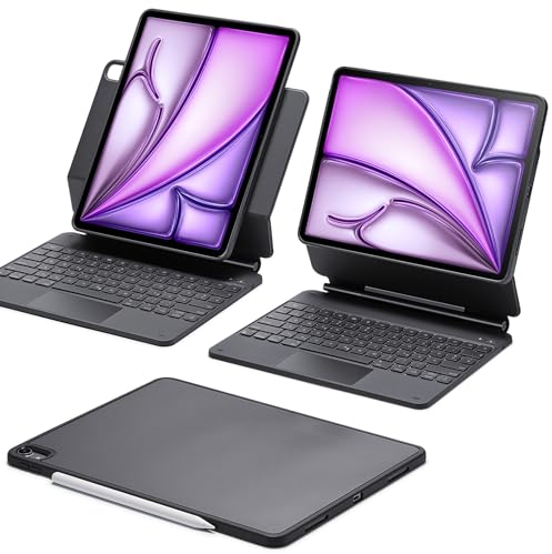 ESR iPad Air 13 (M3/M2, 2025/2024) Hülle mit Tastatur, Tastaturhülle mit Einzustellendem Magnetständer, Hoch-/Erhöhter Modus, Abnehmbare Schutzhülle, Rebound 360 Serie, Schwarz