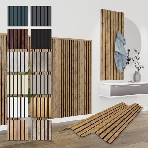 HEXIM Akustikpaneele 138,5x60cm - flexible Lamellenwand Holz MDF Wandpaneele Lamellenverkleidung Wandverkleidung Innendekoration schalldämmend (4 Paneele / 3,32 m² Pecan - APH08)