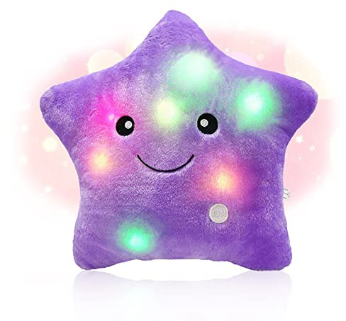 Shengou Cuscino con Led, Cuscini a Forma di Stella, Cuscino Peluche Luce Notturna, Cuscini Decorativi a Forma di Stella, per Compleanno e Natale
