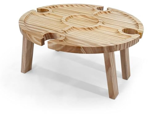 Nxyupv Table de Pique-Nique Pliante Extérieure en Bois, Support de Verres à Vin Portable 2 en 1, Bureau Pliable, Support de Verres à Vin, Plateau de Pique-Nique