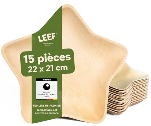 Leef® Piatti foglia di Palma [22 cm] - [Stella] piatti usa e getta come alternativa ai piatti carta [15 pz] piatti di carta eleganti come piatti carta compleanno | piatti compostabili finger food
