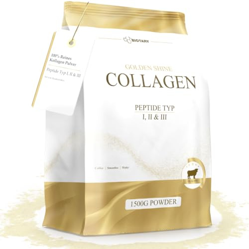 BIOTARY Poudre de Collagène 1500 g 100% hydrolysat de collagène pur peptides de type 1, 2 et 3 excellente solubilité goût neutre formule pure qualité contrôlée