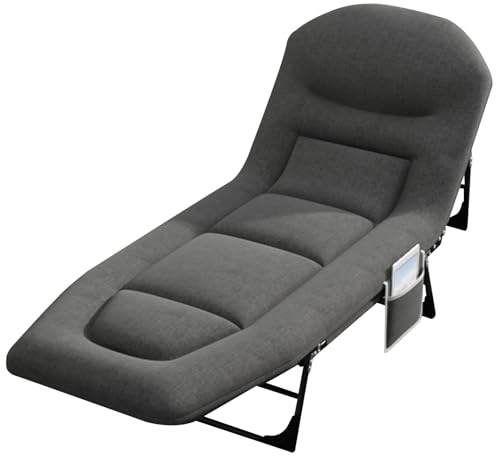 ShkitAelling Premium Camp Bed with Mattress for Adults, 6 Position Adjustable Folding Sleeping Cot, Portable Fold Up Bed for Camping, Outdoor Travel & Home Use - Sturdy Dark Grey Design