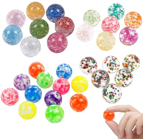 Durdiiy 40 PCS Bouncy Balls, 25 mm Colorful Glitter Fine Powder Five Balls for Kids Party Bags, Space Bag Fillers Bouncing Ball Fillers, Gift Fillin (4 Styles)