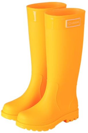 Stivali Da Pioggia,Stivali Pioggia Donna Alti di Gomma Galosce Antiscivolo Tacco Basso Boots Impermeabili Stivaletti Taglie Forti ​​Tinta Unita Outdoor per Giardino e Escursionismo Giallo 41