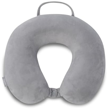 TOTTO - Almohada de Viaje para Cuello, Modelo Jet Pillow, Almohada Cuello, Memory Foam, Adaptable, Textura Suave, Soporte Ergonómico, Broche para Asegurar la Almohada al Cuello, Color Moonstone Grey