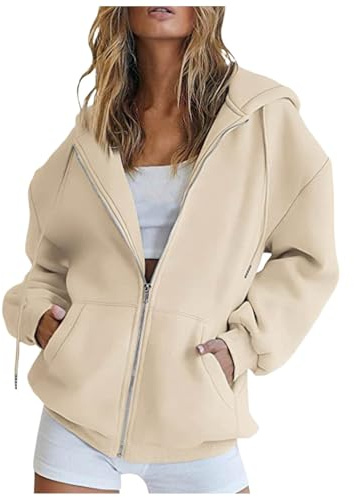 Felpa Donna con Zip 2026 Donna Felpa con Cappuccio Giacca Pile Autunno Invernale Manica Lunga Cotone Taglie Comode Hoodie Sweatshirt Classico Oversize Pullover per Sportiva Casual in Stile College