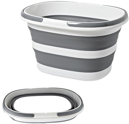 Secchio Pieghevole 16L con Manici,Secchio per Pulizie Silicone Richiudibile Salvaspazio, Catino per Bucato, Secchiello, Silicone Lavabo, per Campeggio,Viaggio,Pesca,Camper,Pulizia della Casa (Grigio)
