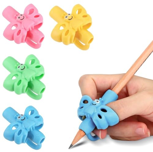 4 pezzi Adattatore Matita per Bambini, Aiuto per Scrivere con Matita per Bambini, Grips per Matite, Grip per Matite in Silicone, Strumento di Correzione della Postura di Scrittura (Farfalla)