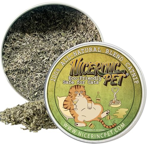 NICERINC PET Organic Fresh Dried Catnip for Cats,100% Natural,Safe & Non-Addictive Catnip,Refillable Catnip Toys for Cats & Kittens, 50 Grams（1.8 OZ）