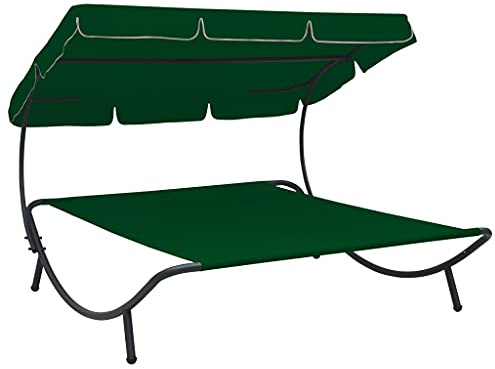 QZZCED Tumbona Doble con Gran Dosel, Cama de Exterior para Jardín y Playa, Estructura de Acero Revestido, Tela Oxford Impermeable y Capota de Poliéster, Ideal para Relajación y Uso