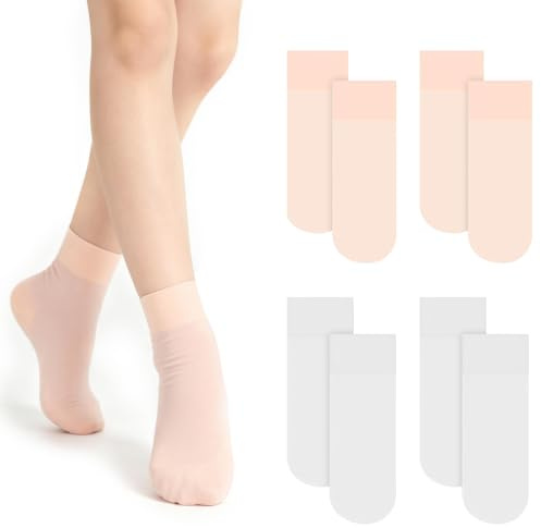 AffeGifts Chaussette Sans Couture Enfant 4 Paires, Chaussettes De Danse À Pointe Sans Couture Pour Enfants, Respirantes Séchage Rapide Antidérapantes Pour Cours De Ballet, Récital, Examen – Âges 4-12
