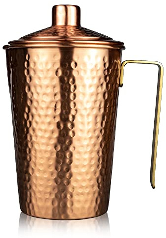 Kosdeg - Copper jug with lid - 48 oz - Drink more water, reduce your sugar intake and enjoy the health benefits - Pure Copper Handmade Hammered Jug, the Best Bedside Decanter - Heavy
