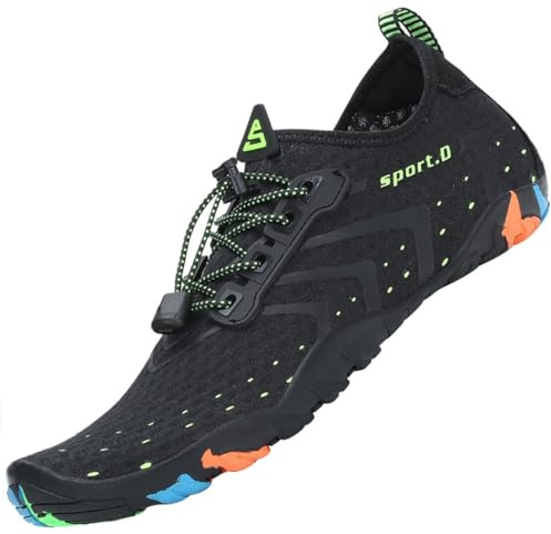 SAGUARO Badeschuhe Damen Herren Wasserschuhe Schwimmschuhe Schnelltrocken Aquaschuhe Strandschuhe Leicht Neoprenschuhe Surfschuhe rutschfeste Tauchschuhe Wassersportschuhe Stil 1:Schwarz Gr.48 EU