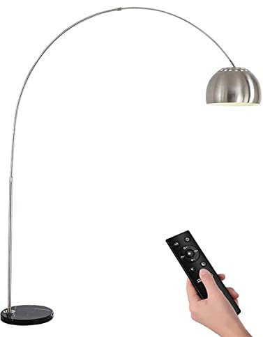 HKLY Lampada da Terra LED, Lampada da Pavimento ad Arco con Base Rotonda in Marmo, Altezza Regolabile Piantana Acciaio Inossidabile Lampada Dimmerabile per Soggiorno Camera da Letto Ufficio, 7W,Medium