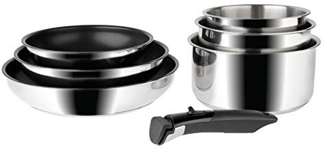 SITRAM 713515 Batería de cocina Sitramovible Arpège de 7 piezas de acero inoxidable - revestimiento antiadherente - Todas las fuentes de calor incluida inducción