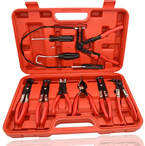Hose Clamp Pliers Set, 9pcs Wire Long Reach Hose Clamp Pliers Set for Automotive Coolant Radiator Heater and Water Hose with Band Flat or Large Clamps, Clamp Removal Tool by BOOTOP PIN