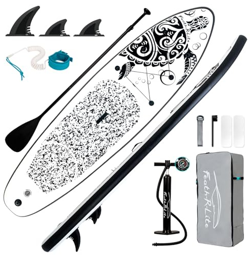 FEATH-R-LITE Inflatable Stand Up Paddle Board 10'6''x33''x6'' Ultra-Light (18.9lbs) SUP with Paddleboard Accessories,Fins,Adjustable Paddle, Pump,Backpack, Leash, Waterproof Phone Bag