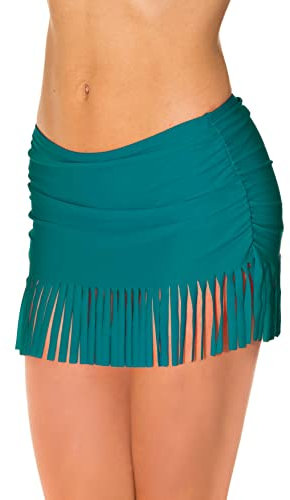 Aquarti Damen Bikinihose mit Rock Seitliche Raffung, Farbe: Smaragdgrün, Größe: 38