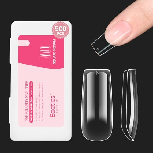 Beetles Medium Square Nail Tips, 500Pcs Nail Kit Medium Square