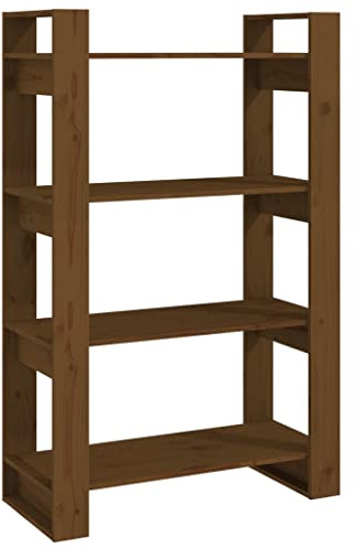vidaXL Estantería/Divisor Espacios Armario Biombos Estante de Libros Librería Achivador Separador Partición Madera Pino Marrón Miel 80x35x125cm