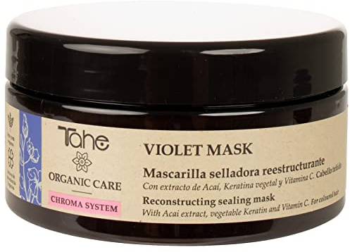 Tahe Organic Care Mascarilla selladora reestructurante Violet Chroma System con Extracto de Açaí, Queratina vegetal y Vitamina C, 300 ml
