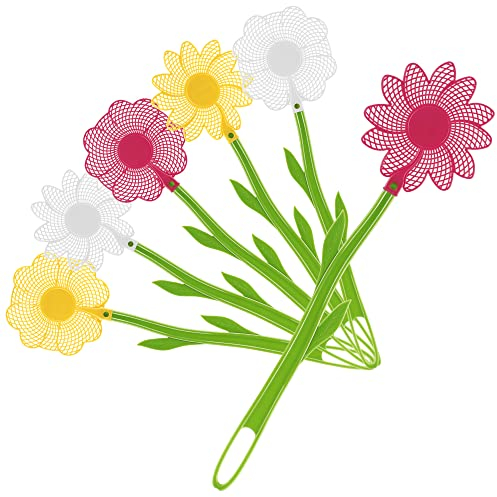 COM-FOUR® 6X tapettes à Mouches en Plastique - Attrape-Insectes en Forme de Fleur - antiparasitaire aux Couleurs Vives - Anti-moustiques léger et Flexible [la sélection varie] (06 pièces - 47cm)