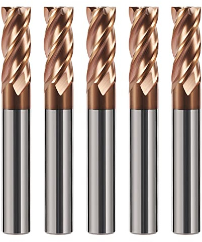 AYCHOLIZ 5PCS Carbide Square End Mills 1/8 Tungsten Steel Flat End Mills 4 Flute CNC Milling Bits Cutter for Alloy Steel High Alloy Cast Iron-HRC55 - TISIN Coated