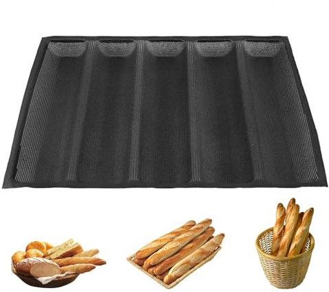 Ouitble Silicone Baguette Pan Oblong Shape Baking Tray Mould Non-Stick 5-Loaf Perforated Fench Bread loaf Mold Forms Bakeware Tray