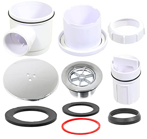 SPARES2GO Shower Trap for 50mm Tray Plug Hole 40mm 1.5 Drain Waste Chrome Silver Dome Base Kit